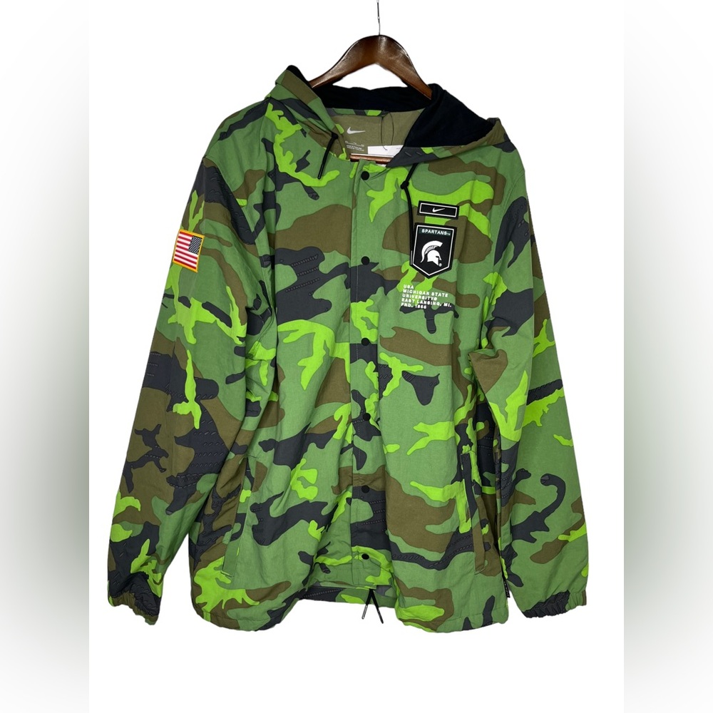Nike Michigan State Spartans Military Windbreaker Jacket Green Camo Hood XXL